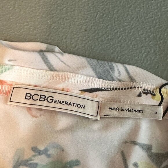 BCBGeneration Dress Twist Wrap Mini BOHO Multi Floral Size L Faux Knot NWT - Picture 5 of 6